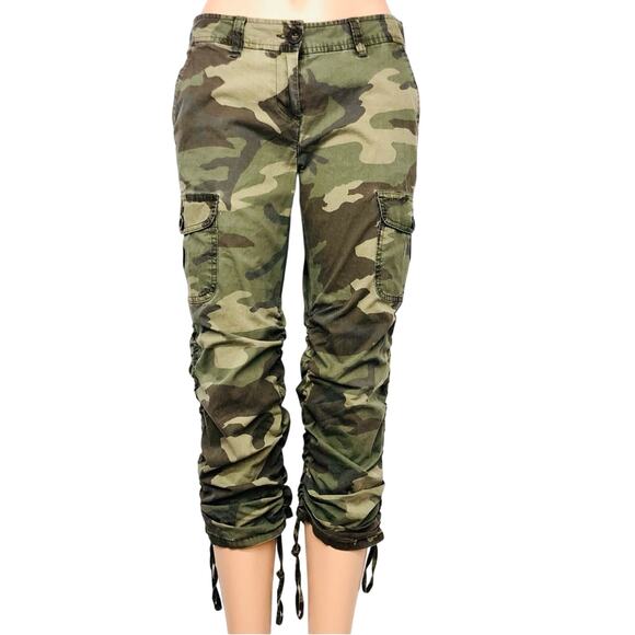 INC International Concepts Petite Crop Camo Cargo Pants Adjustable Side Ruching - Picture 1 of 16
